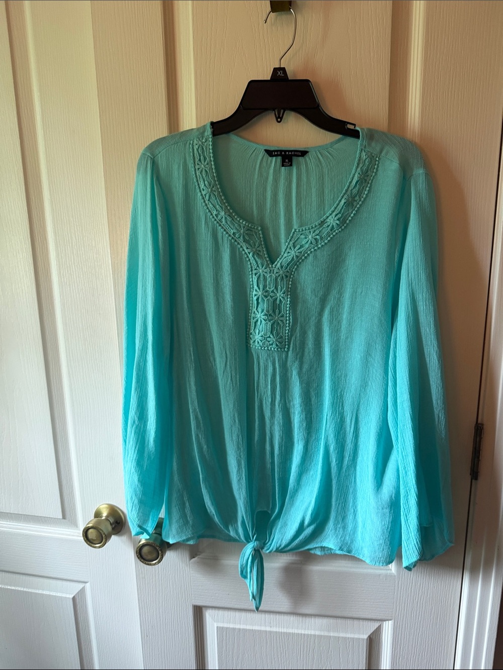Turquoise Embroidered V-Neck Blouse